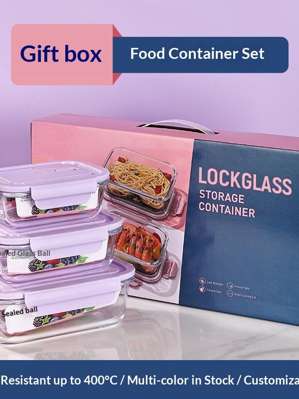 Leakproof Glass Meal-Prep Containers, 3-Piece Set